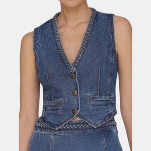 AVEC LES FILLES BRAIDED TRIM DENIM VEST HIGHSIDE WASH NWT SIZE L